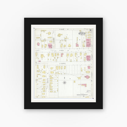 Old map wall art mockup — black gallery frame with white mat — Sanborn Fire Insurance Map from Independence, Jackson County, Missouri (1907), Sheet #0009