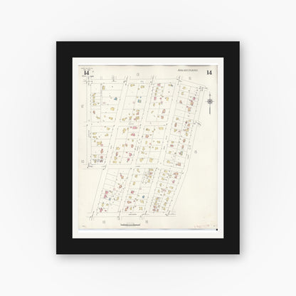 Old map wall art mockup — black gallery frame with white mat — Sanborn Fire Insurance Map from Glen Ellyn, Du Page County, Illinois (1946), Sheet #0014