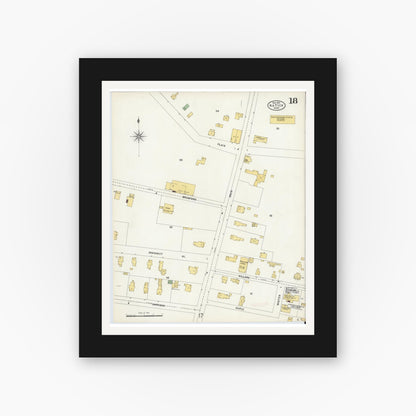 Old map wall art mockup — black gallery frame with white mat — Sanborn Fire Insurance Map from Natick, Middlesex County, Massachusetts (1904), Sheet #0018