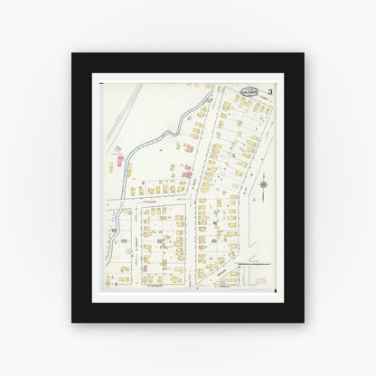 Old map wall art mockup — black gallery frame with white mat — Sanborn Fire Insurance Map from Ann Arbor, Washtenaw County, Michigan (1916), Sheet #0003