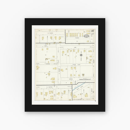 Old map wall art mockup — black gallery frame with white mat — Sanborn Fire Insurance Map from Orlando, Orange County, Florida (1913), Sheet #0027