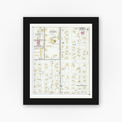 Old map wall art mockup — black gallery frame with white mat — Sanborn Fire Insurance Map from West Unity, Williams County, Ohio (1905), Sheet #0002