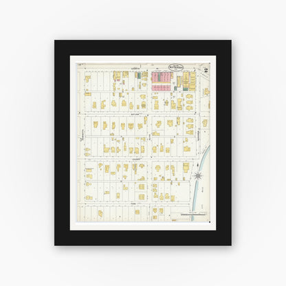 Old map wall art mockup — black gallery frame with white mat — Sanborn Fire Insurance Map from West Palm Beach, Dade County, Florida (1903), Sheet #0002