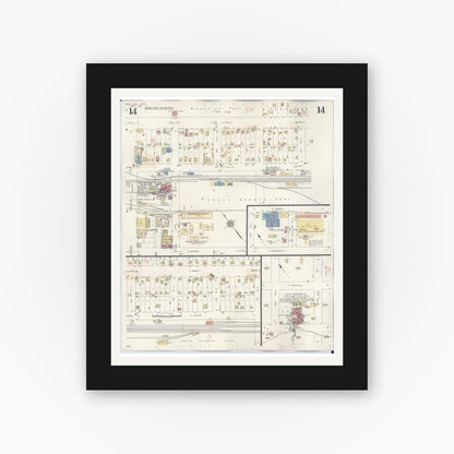 Old map wall art mockup — black gallery frame with white mat — Sanborn Fire Insurance Map from New Ulm, Brown County, Minnesota (1946), Sheet #0014