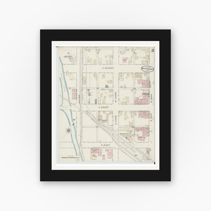 Old map wall art mockup — black gallery frame with white mat — Sanborn Fire Insurance Map from Washington Court House, Fayette County, Ohio (1886), Sheet #0003