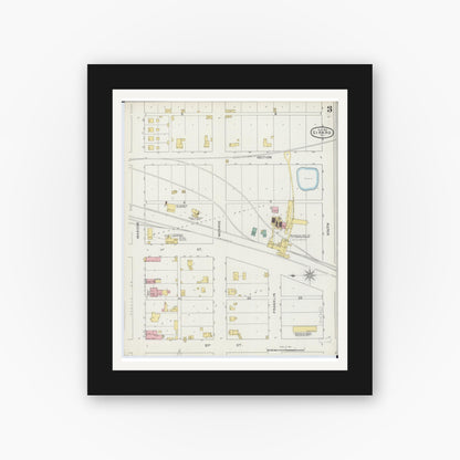 Old map wall art mockup — black gallery frame with white mat — Sanborn Fire Insurance Map from Girard, Macoupin County, Illinois (1894), Sheet #0003