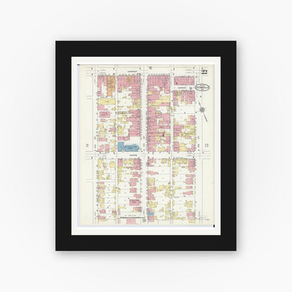 Old map wall art mockup — black gallery frame with white mat — Sanborn Fire Insurance Map from Steubenville, Jefferson County, Ohio (1913), Sheet #0022