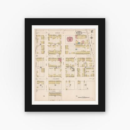 Old map wall art mockup — black gallery frame with white mat — Sanborn Fire Insurance Map from Shamokin, Northumberland County, Pennsylvania (1922), Sheet #0017