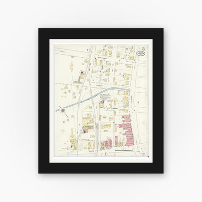 Old map wall art mockup — black gallery frame with white mat — Sanborn Fire Insurance Map from Attica, Fountain County, Indiana (1910), Sheet #0003