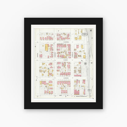 Old map wall art mockup — black gallery frame with white mat — Sanborn Fire Insurance Map from El Paso, El Paso County, Texas (1900), Sheet #0006