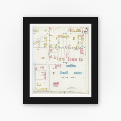 Old map wall art mockup — black gallery frame with white mat — Sanborn Fire Insurance Map from Carlisle, Cumberland County, Pennsylvania (1896), Sheet #0002