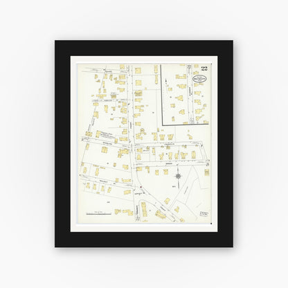 Old map wall art mockup — black gallery frame with white mat — Sanborn Fire Insurance Map from Weymouth, Norfolk County, Massachusetts (1910), Sheet #0022