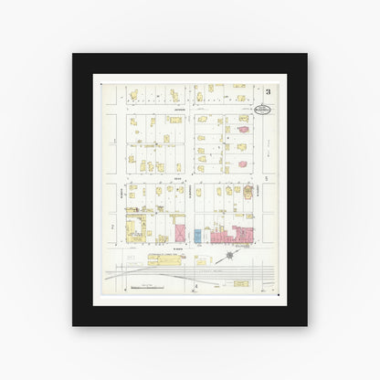 Old map wall art mockup — black gallery frame with white mat — Sanborn Fire Insurance Map from Bushnell, Mcdonough County, Illinois (1912), Sheet #0003