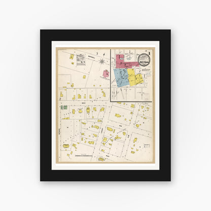 Old map wall art mockup — black gallery frame with white mat — Sanborn Fire Insurance Map from Sweet Springs, Saline County, Missouri (1900), Sheet #0001