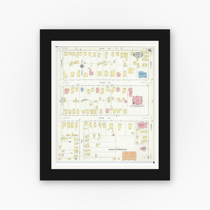 Old map wall art mockup — black gallery frame with white mat — Sanborn Fire Insurance Map from Marysville, Union County, Ohio (1916), Sheet #0006