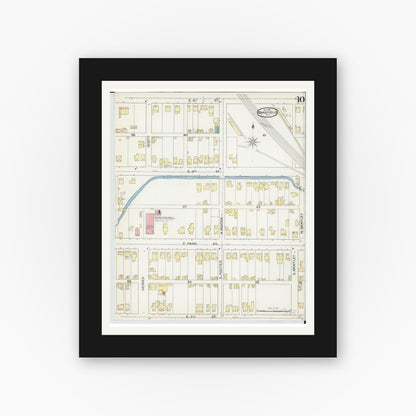 Old map wall art mockup — black gallery frame with white mat — Sanborn Fire Insurance Map from Mansfield, Richland County, Ohio (1892), Sheet #0010