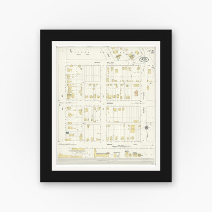 Old map wall art mockup — black gallery frame with white mat — Sanborn Fire Insurance Map from Tracy, Lyon County, Minnesota (1909), Sheet #0005