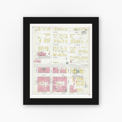 Old map wall art mockup — black gallery frame with white mat — Sanborn Fire Insurance Map from Sedalia, Pettis County, Missouri (1908), Sheet #0004