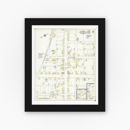 Old map wall art mockup — black gallery frame with white mat — Sanborn Fire Insurance Map from Caldwell, Noble County, Ohio (1911), Sheet #0006