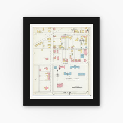 Old map wall art mockup — black gallery frame with white mat — Sanborn Fire Insurance Map from Carlisle, Cumberland County, Pennsylvania (1902), Sheet #0002