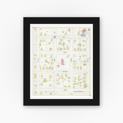 Old map wall art mockup — black gallery frame with white mat — Sanborn Fire Insurance Map from Monroe, Green County, Wisconsin (1900), Sheet #0005