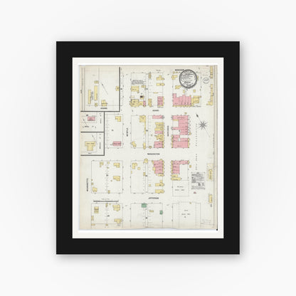 Old map wall art mockup — black gallery frame with white mat — Sanborn Fire Insurance Map from Kosse, Limestone County, Texas (1899), Sheet #0001
