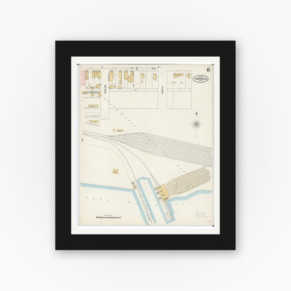 Old map wall art mockup — black gallery frame with white mat — Sanborn Fire Insurance Map from Two Harbors, Lake County, Minnesota (1897), Sheet #0006