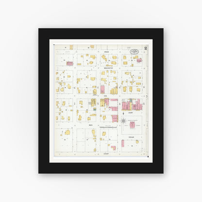 Old map wall art mockup — black gallery frame with white mat — Sanborn Fire Insurance Map from Vienna, Johnson County, Illinois (1900), Sheet #0002