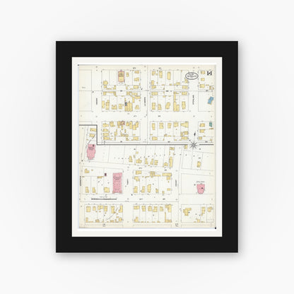 Old map wall art mockup — black gallery frame with white mat — Sanborn Fire Insurance Map from La Salle, La Salle County, Illinois (1906), Sheet #0014