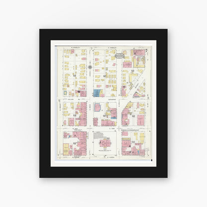 Old map wall art mockup — black gallery frame with white mat — Sanborn Fire Insurance Map from Ann Arbor, Washtenaw County, Michigan (1916), Sheet #0007