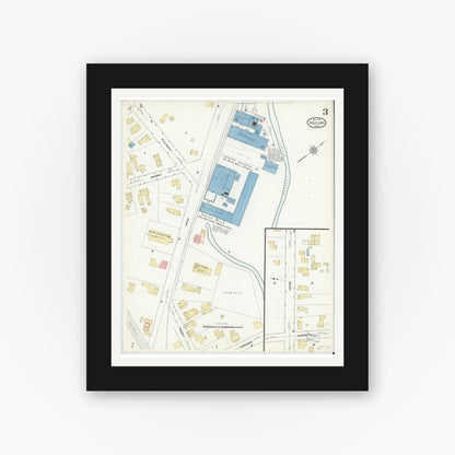 Old map wall art mockup — black gallery frame with white mat — Sanborn Fire Insurance Map from Ashland, Middlesex County, Massachusetts (1912), Sheet #0003