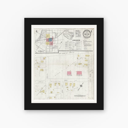 Old map wall art mockup — black gallery frame with white mat — Sanborn Fire Insurance Map from Dayton, Liberty County, Texas (1927) - Complete Map Set