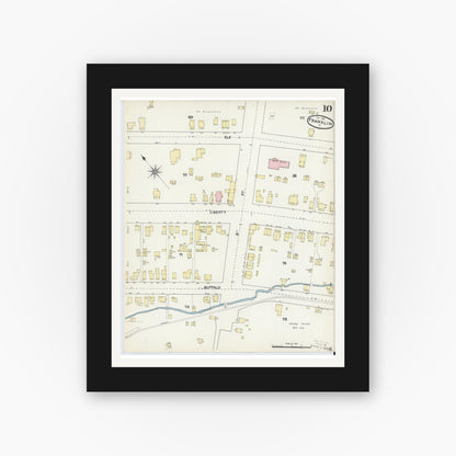 Old map wall art mockup — black gallery frame with white mat — Sanborn Fire Insurance Map from Franklin, Venango County, Pennsylvania (1891), Sheet #0010
