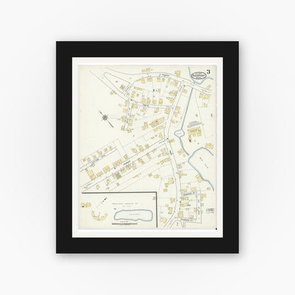 Old map wall art mockup — black gallery frame with white mat — Sanborn Fire Insurance Map from Rockport, Essex County, Massachusetts (1917), Sheet #0003
