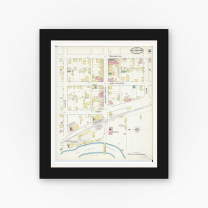 Old map wall art mockup — black gallery frame with white mat — Sanborn Fire Insurance Map from Millersburg, Holmes County, Ohio (1892), Sheet #0002