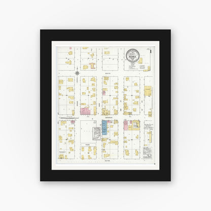 Old map wall art mockup — black gallery frame with white mat — Sanborn Fire Insurance Map from Howe, LaGrange County, Indiana (1917) - Complete Map Set