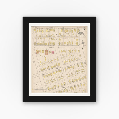 Old map wall art mockup — black gallery frame with white mat — Sanborn Fire Insurance Map from Marinette, Marinette County, Wisconsin (1921), Sheet #0029