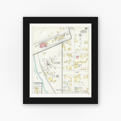 Old map wall art mockup — black gallery frame with white mat — Sanborn Fire Insurance Map from Franklin, Venango County, Pennsylvania (1896), Sheet #0012