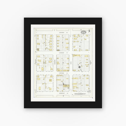Old map wall art mockup — black gallery frame with white mat — Sanborn Fire Insurance Map from Electra, Wichita County, Texas (1919), Sheet #0005