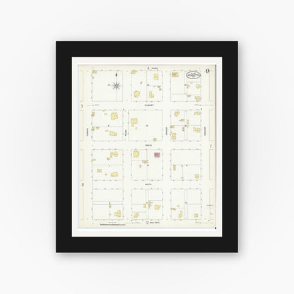 Old map wall art mockup — black gallery frame with white mat — Sanborn Fire Insurance Map from Henrietta, Clay County, Texas (1907), Sheet #0009