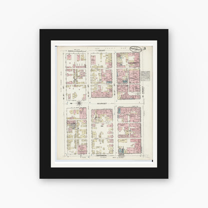 Old map wall art mockup — black gallery frame with white mat — Sanborn Fire Insurance Map from Portsmouth, Scioto County, Ohio (1884), Sheet #0003