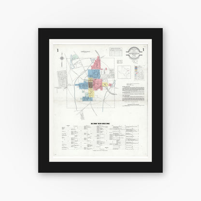 Old map wall art mockup — black gallery frame with white mat — Sanborn Fire Insurance Map from Henderson, Rusk County, Texas (1933) - Complete Map Set