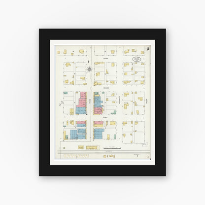 Old map wall art mockup — black gallery frame with white mat — Sanborn Fire Insurance Map from Hico, Hamilton County, Texas (1898), Sheet #0003