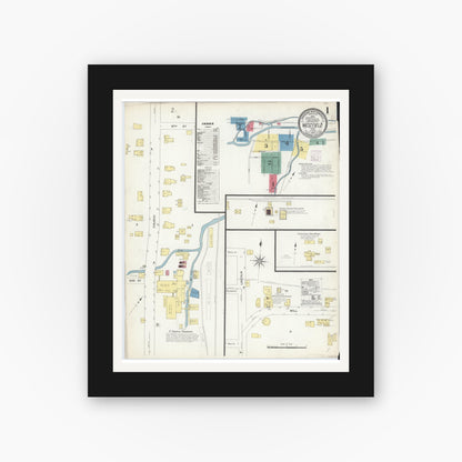 Old map wall art mockup — black gallery frame with white mat — Sanborn Fire Insurance Map from Westfield, Tioga County, Pennsylvania (1907) - Complete Map Set