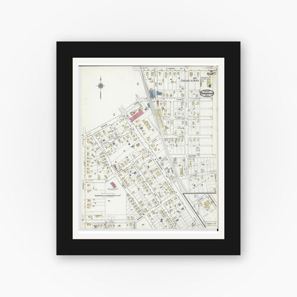 Old map wall art mockup — black gallery frame with white mat — Sanborn Fire Insurance Map from Birmingham, Oakland County, Michigan (1921), Sheet #0005