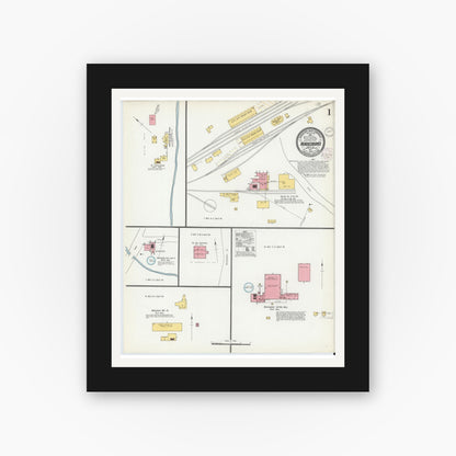 Old map wall art mockup — black gallery frame with white mat — Sanborn Fire Insurance Map from Wadesboro, Anson County, North Carolina (1902) - Complete Map Set