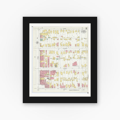 Old map wall art mockup — black gallery frame with white mat — Sanborn Fire Insurance Map from Urbana, Champaign County, Ohio (1901), Sheet #0005