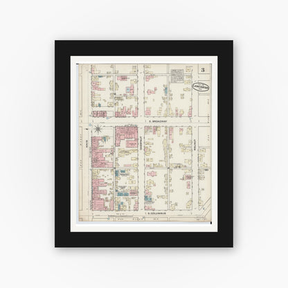 Old map wall art mockup — black gallery frame with white mat — Sanborn Fire Insurance Map from Lancaster, Fairfield County, Ohio (1884), Sheet #0003