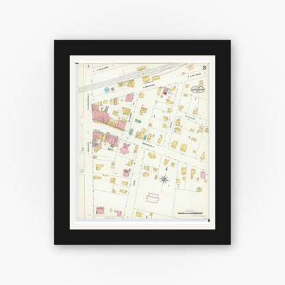 Old map wall art mockup — black gallery frame with white mat — Sanborn Fire Insurance Map from New London, Huron County, Ohio (1904), Sheet #0003