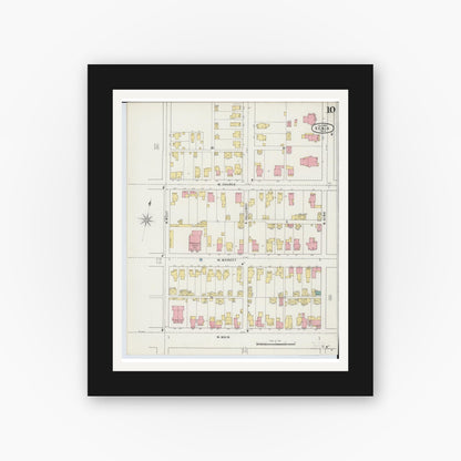 Old map wall art mockup — black gallery frame with white mat — Sanborn Fire Insurance Map from Xenia, Greene County, Ohio (1895), Sheet #0010